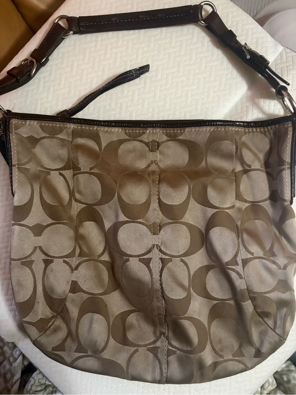 Coach Brown Khaki Signature Jacquard Shoulder Bag